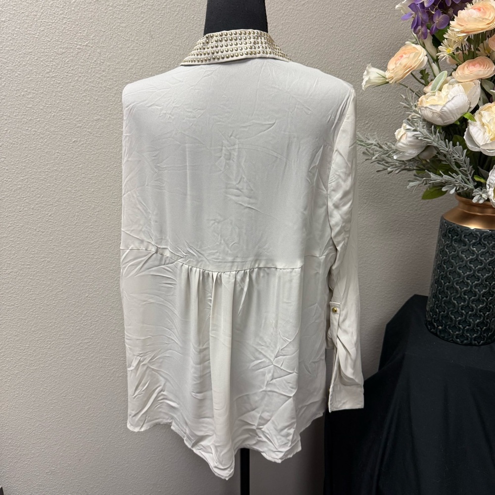 Cato Ivory Studded Collar Button Down Blouse Chic Office Career XL - Picture 4 of 9